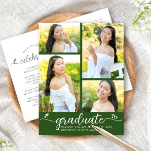 Grünes Abschlussfoto Moderne girly Schrift Herz Einladungspostkarte