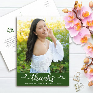 Grünes Abschlussfoto-Skript Herzen Danke Postkarte