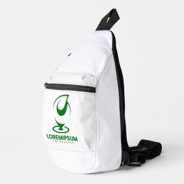 Grünes abstraktes Wassertröpfchen- und Globus-Logo Crossbody Bag (Rechte Ecke)