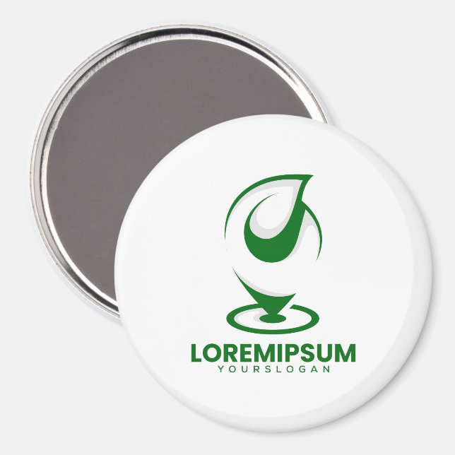 Grünes abstraktes Wassertröpfchen- und Globus-Logo Magnet (Vorderseite/Rückseite)