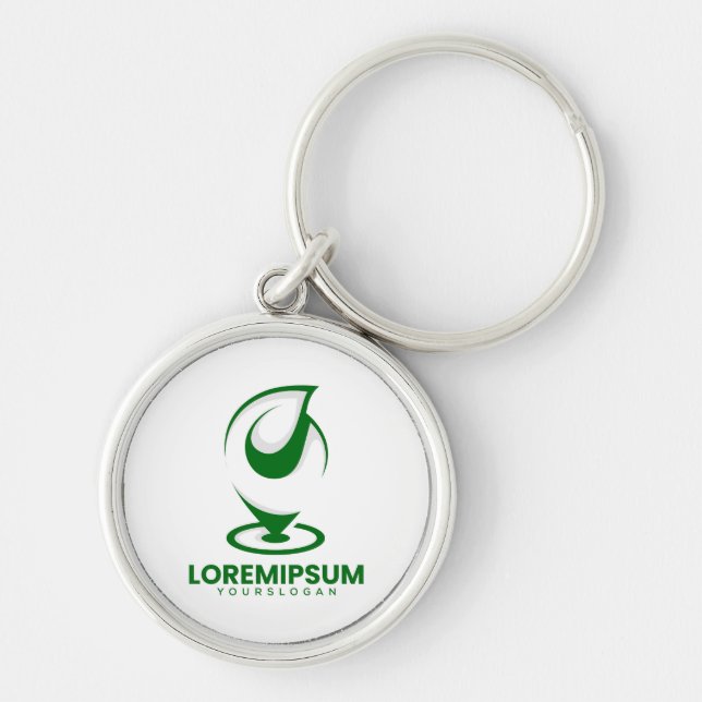Grünes abstraktes Wassertröpfchen- und Globus-Logo Schlüsselanhänger (Vorne)