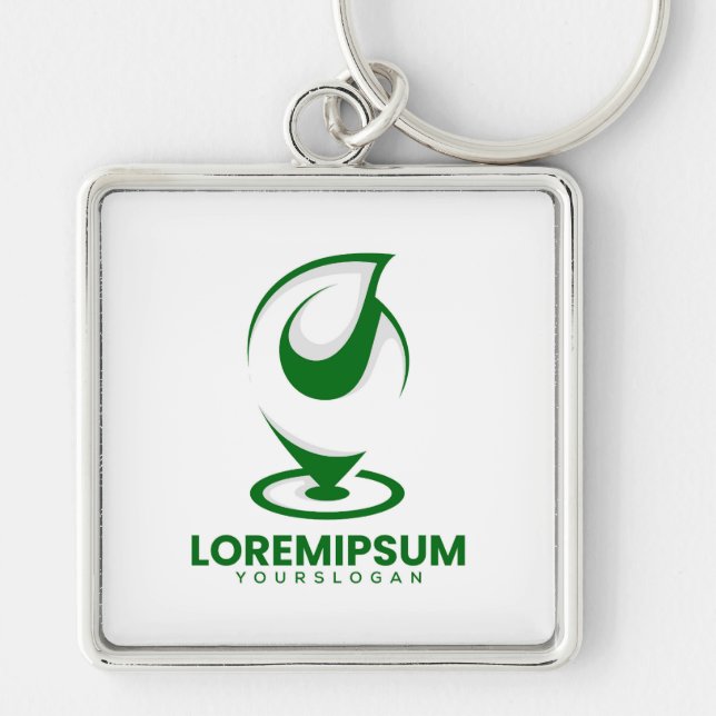 Grünes abstraktes Wassertröpfchen- und Globus-Logo Schlüsselanhänger (Vorne)