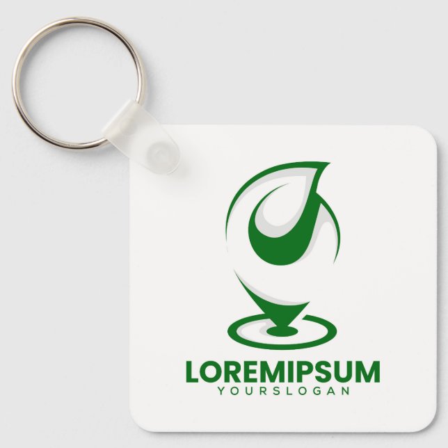 Grünes abstraktes Wassertröpfchen- und Globus-Logo Schlüsselanhänger (Vorderseite)