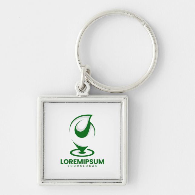Grünes abstraktes Wassertröpfchen- und Globus-Logo Schlüsselanhänger (Vorne)