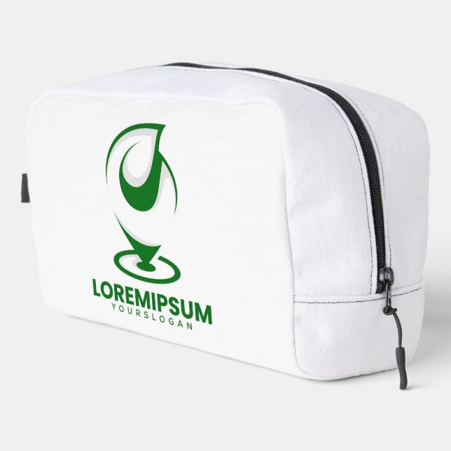 Grünes abstraktes Wassertröpfchen- und Globus-Logo Waschbeutel (Rechte Ecke)