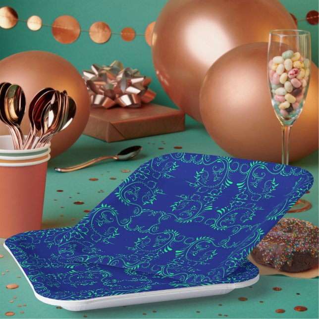 Grünes abstraktes Weinmuster Pappteller (Multi)