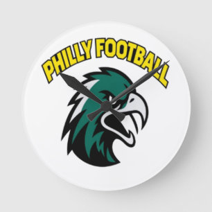 Grünes Adler-Maskottchen Philly-Fußballfan-Bekleid Runde Wanduhr