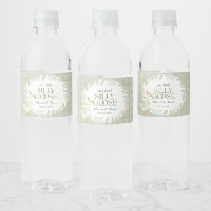 Grünes Albernes Gäns Floral Gingham Wasserflaschenetikett