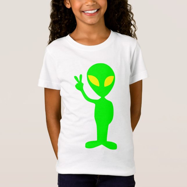 Grünes alien, das Friedenszeichenillustration T-Shirt (Vorderseite)