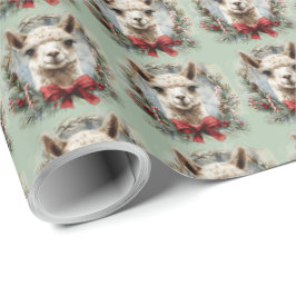 Grünes Alpaca Weihnachtsgeschenk Wrapping Paper Geschenkpapier
