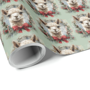 Grünes Alpaca Weihnachtsgeschenk Wrapping Paper Geschenkpapier