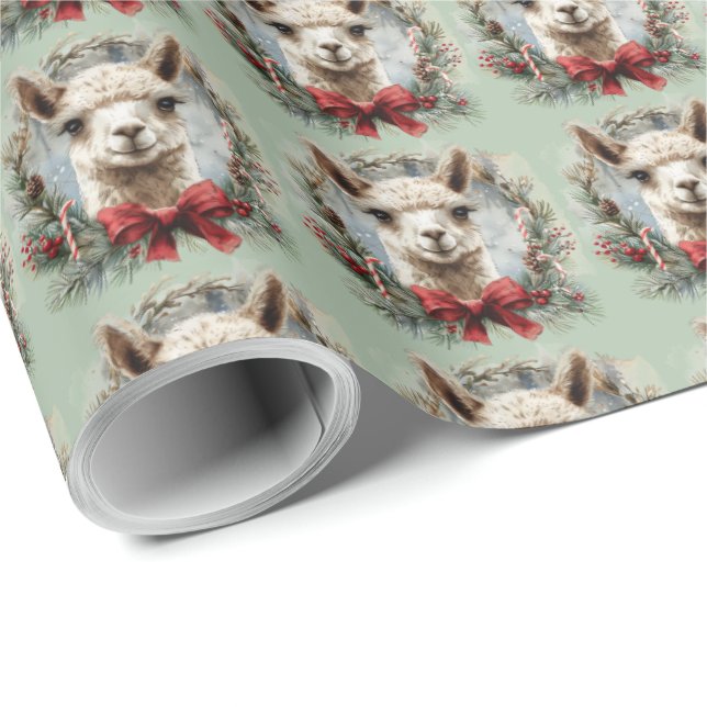Grünes Alpaca Weihnachtsgeschenk Wrapping Paper Geschenkpapier (Rolleneckpunkt)