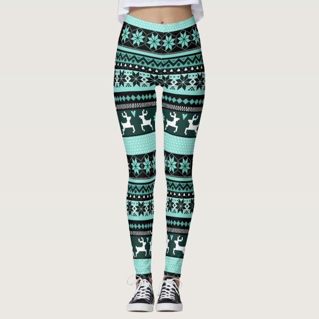 Grünes angemessenes Insel-Muster Leggings (Vorderseite)