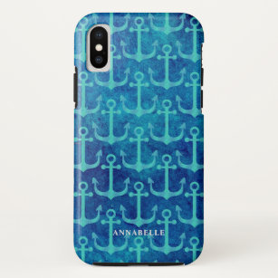 Grünes Ankermuster Blau Wasserfarbe Case-Mate iPhone Hülle