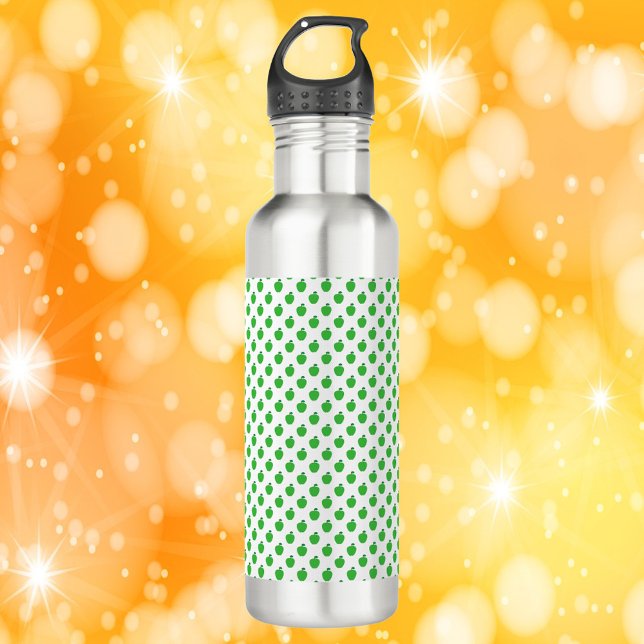 Grünes Apfelfruchtmuster Edelstahlflasche (A water bottle with a pattern of green apples.)