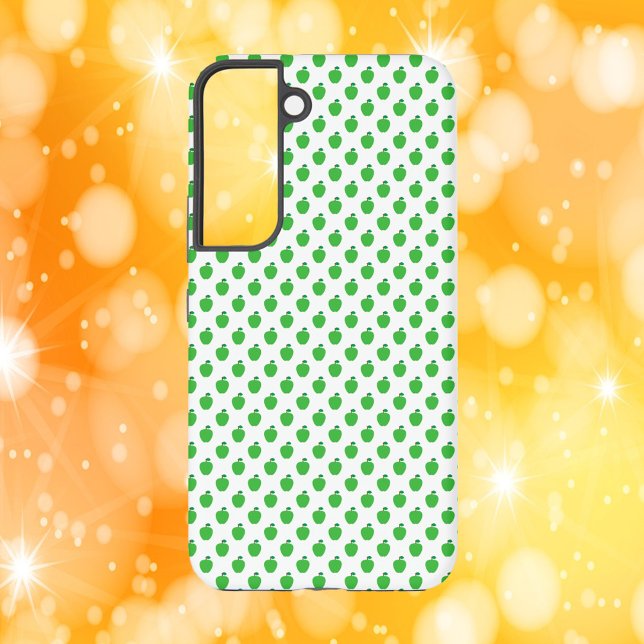 Grünes Apfelfruchtmuster Samsung Galaxy Hülle (A phone case with a pattern of green apples with leaves.)