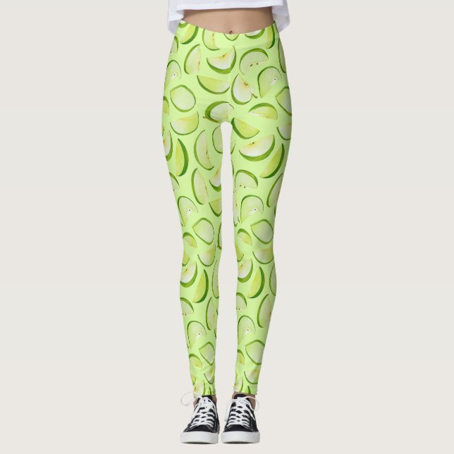 Grünes Apfelscheibenmuster Leggings (Vorderseite)
