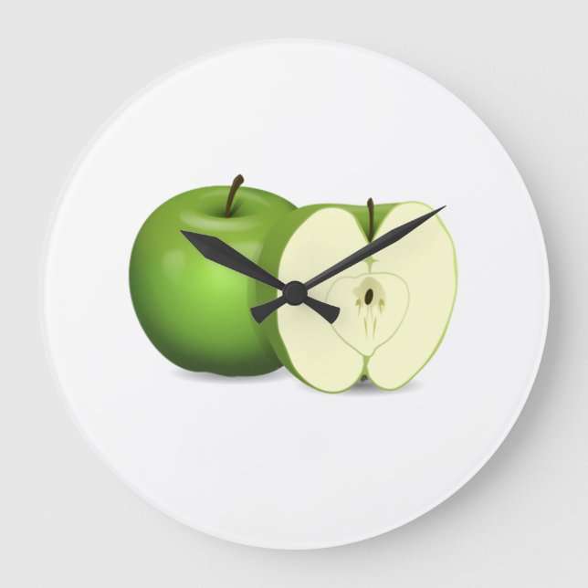 Grünes Apple Große Wanduhr (Vorderseite)