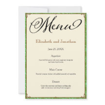 Grünes Aqua Braunes Landhochzeitsempfangsmenü