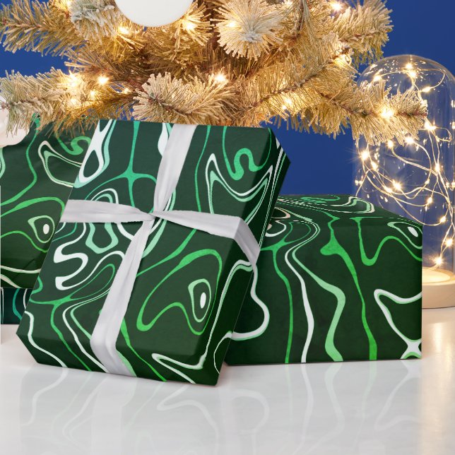 Grünes Aqua-Damaskus abstrakte Wirbel coole Muster Geschenkpapier (Feiertage)