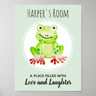 Grünes Aquarell-Frosch-Dschungel-Kinderzimmer-Kuns Poster