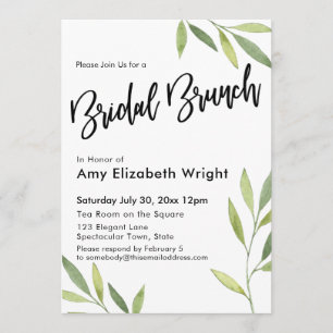 Grünes Aquarellblatt Bridal Brunch Einladung
