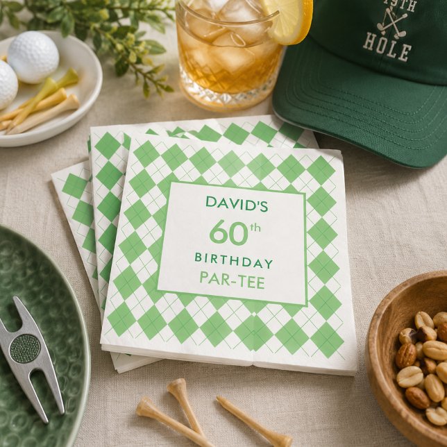 Grünes Argyle-Karogolf-Geburtstagsfeier Serviette (green argyle plaid golf 60th birthday personalized napkins
)