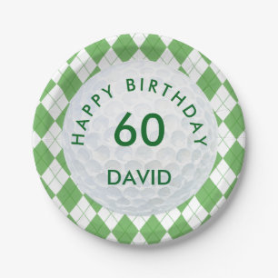 Grünes Argyle-Karogolf zum 60. Geburtstag Pappteller