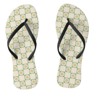 Grünes Ästhetisches Schachblütenmuster Y2K Muster Flip Flops