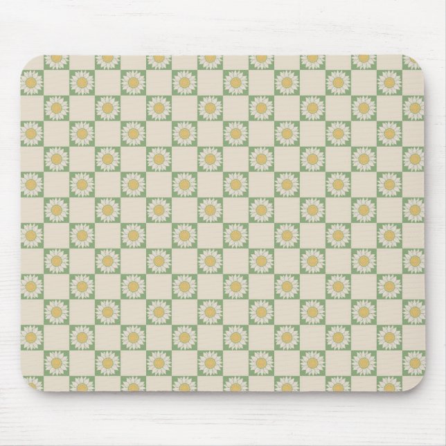 Grünes Ästhetisches Schachblütenmuster Y2K Muster Mousepad (Vorne)