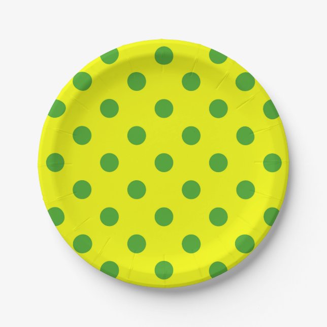 Grünes auf gelben Punkten Musterdesign  Pappteller (Vorderseite)