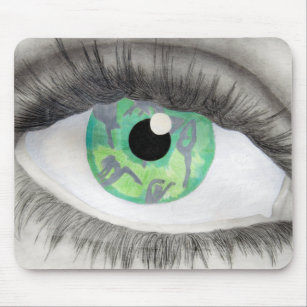 Grünes Auge mit Tänzer-Silhouetten in der Iris Mousepad