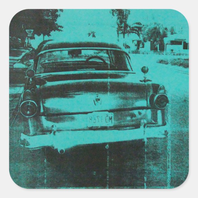 Grünes Auto Quadratischer Aufkleber (Vorderseite)