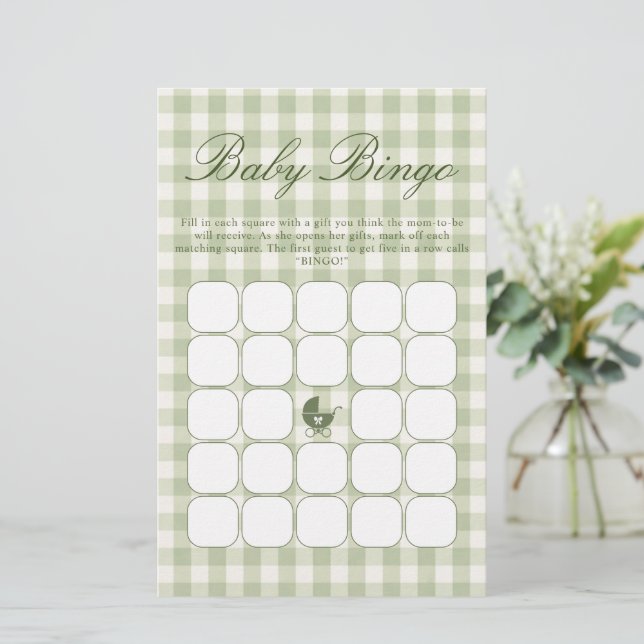 Grünes Baby Shower Bingo Spiel (Stehend Vorderseite)