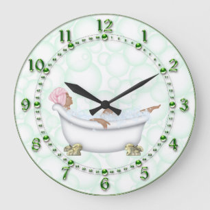 Grünes Badezimmer-glänzende Zahl-Blasen Große Wanduhr