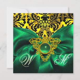 GRÜNES BAND GOLD KELTISCHES HERZ DAMAST MONOGRAMM EINLADUNG