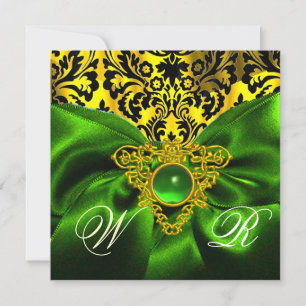 GRÜNES BAND GOLD KELTISCHES HERZ  DAMAST MONOGRAMM EINLADUNG