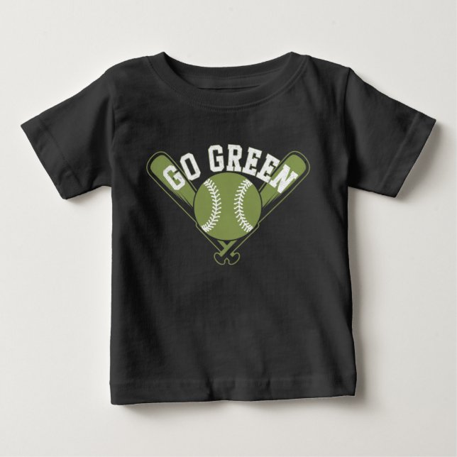Grünes Baseball-Design Baby T-shirt (Vorderseite)