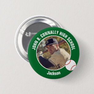 Grünes Baseballspieler-Foto High School Spirit Button