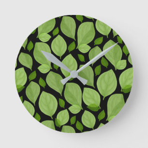 Grünes Basil Leaf Herb Muster Botanisch Runde Wanduhr