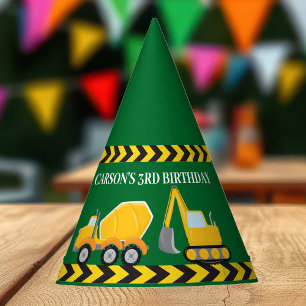 Grünes Baufahrzeug Maßkügelchen Geburtstag Partyhütchen