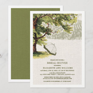 Grünes Beige Vintages Brautparty aus Eichenholz Einladung