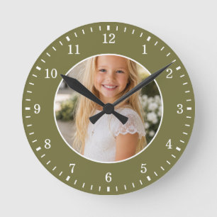 Grünes benutzerdefiniertes Foto und weiße Zahlen p Runde Wanduhr