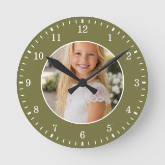 Grünes benutzerdefiniertes Foto und weiße Zahlen p Runde Wanduhr