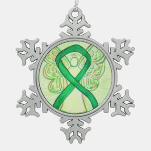 Grünes Bewusstseinsband Engel Individueller Weihna Schneeflocken Zinn-Ornament