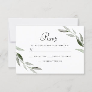 Grünes Blatt für Wasserfarben Modernes Hochzeitssz RSVP Karte