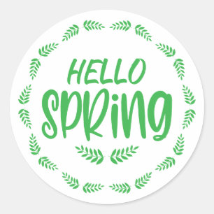 Grünes Blatt Hallo Frühling Runder Aufkleber