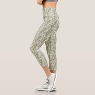 Grünes Blattmuster Capri Leggings
