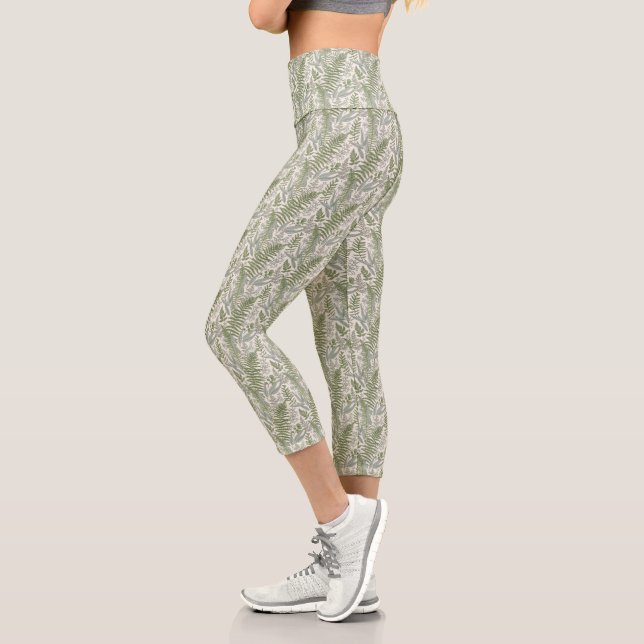 Grünes Blattmuster Capri Leggings (Links)
