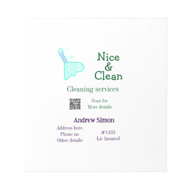 Grünes blaues gitter sauberes Mopp Name q r b Notizblock (Vorderseite)